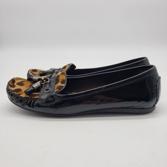 Stuart Weitzman Shoes Womens Size 8 Black Leopard Tassel Loafers Made in Spain - Picture 4 of 12